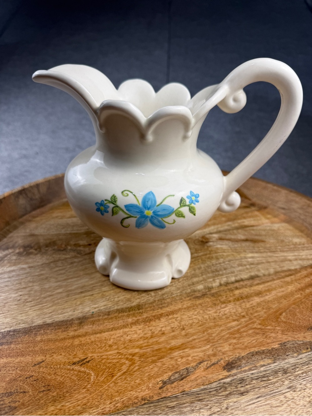 Blue Floral Ceramic Pitcher Cottagecore Scalloped Vase | Lollie Closet